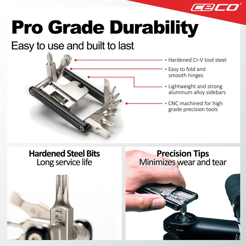 CECO-USA 17 Function Bike Tool with Chain Breaker â€“ Bicycle Multi Tool â€“ Ultra Slim, Compact Pocket Sized, Lightweight â€“ High Strength CR-V 6150 Tool Steel â€“ Easy To Carry - Image 4